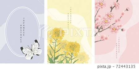 Oriental Japanese style abstract pattern background design nature flower insect frame template butterfly and peach blossom golden cole flower Oriental Japanese style abstract pattern background design nature flower insect frame template butterfly and peach blossom golden cole flower 72443135
