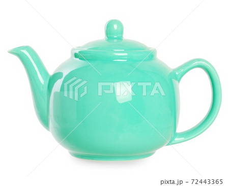 Turquoise teapot on a white background. 72443365