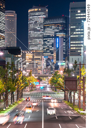 愛知県 名古屋駅セントラルタワーズの夜景 桜通よりの写真素材