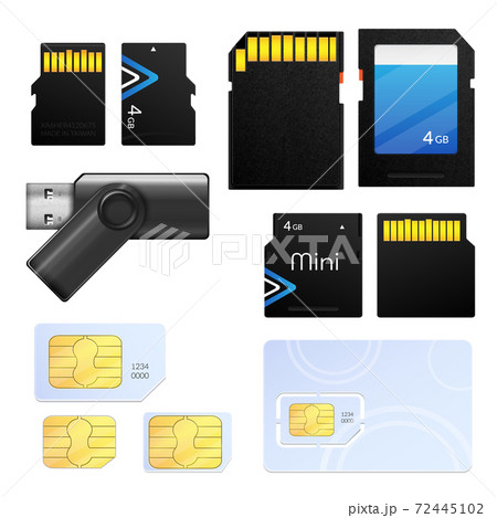 Realistic Memory Card Sim Icon Set Realistic Memory Card Sim Icon Set 72445102
