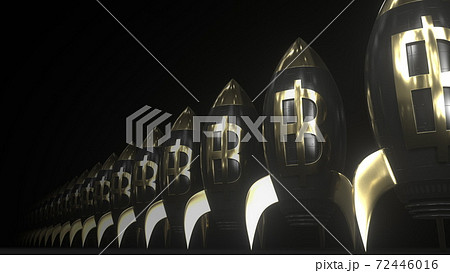 Thai baht money symbol on black and gold rockets, looping financial 3d rendering. Investment success, fintech or economic rise concepts 72446016