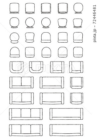 インテリアイラスト素材 平面図椅子セット 手書き風のイラスト素材