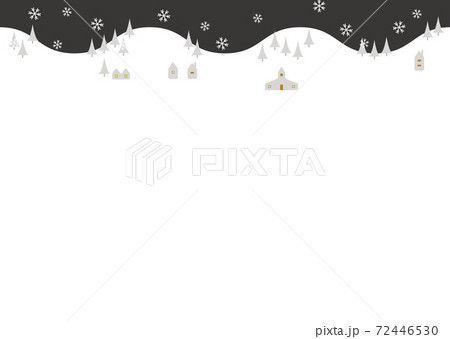 夜の雪山と森と家のイラスト 72446530