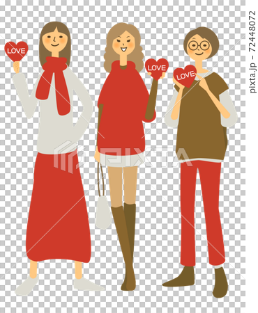 3 girls with hearts on Valentine's Day 72448072