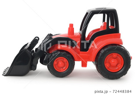 Children's plastic toy, Red-black bulldozer isolated on white 72448384