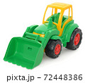 Children's plastic toy, yellow-green bulldozer isolated on white 72448386