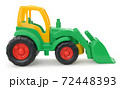 Children's plastic toy, yellow-green bulldozer isolated on white 72448393
