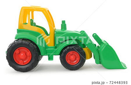 Children's plastic toy, yellow-green bulldozer isolated on white Children's plastic toy, yellow-green bulldozer isolated on white 72448393