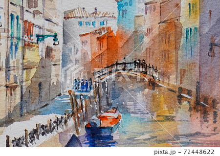 ヨーロッパの街 ヴェネツィア 水彩画 風景画のイラスト素材 [72448622