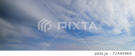 Blue sky with clouds, wide cloudscape background panorama 72449960
