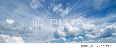 Blue sky with clouds, wide cloudscape background panorama 72449971