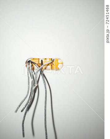 Electrical sockets in a plasterboard wall. Preparation for electrical sockets in new house 72451468