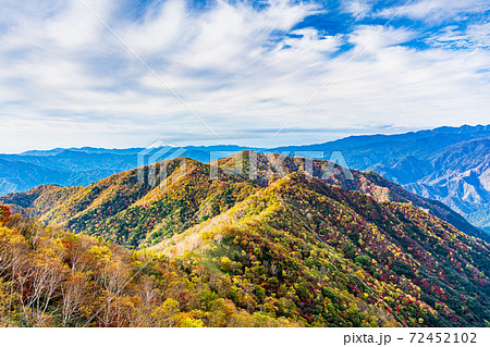 （栃木県）奥日光半月山登山道から望む、紅葉した山並み 72452102
