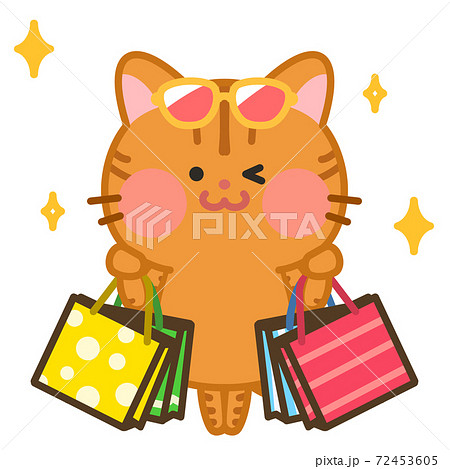 大量に買い物する猫のイラスト バカンスのイラスト素材
