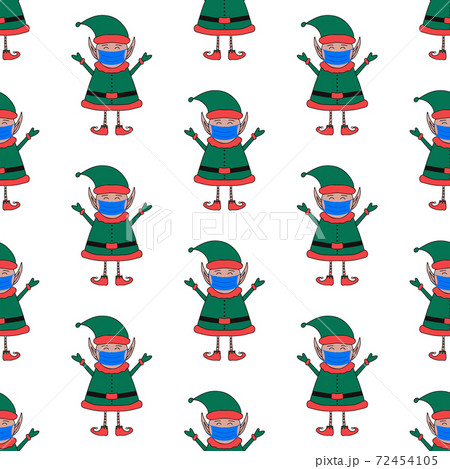 Christmas seamless pattern made from Elf character in medical mask. 72454105