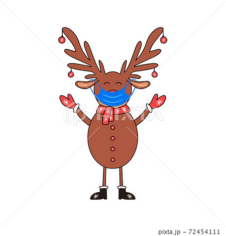 Deer of Santa in medical mask on a white background. Deer of Santa in medical mask on a white background. 72454111
