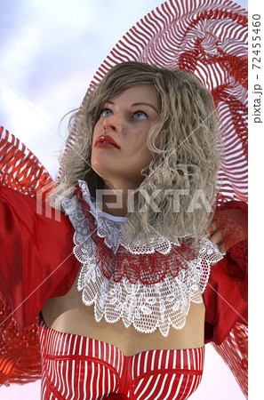 Dancer with red dress. A dancer isolated on a light background. 3d illustration, 3d rendering, 3d art. 72455460