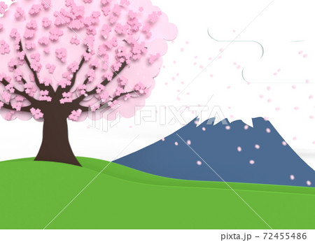 桜吹雪まいちる春、富士山に願かける：奥フォーカス 72455486