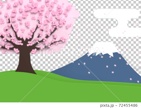 桜吹雪まいちる春、富士山に願かける：奥フォーカス 72455486