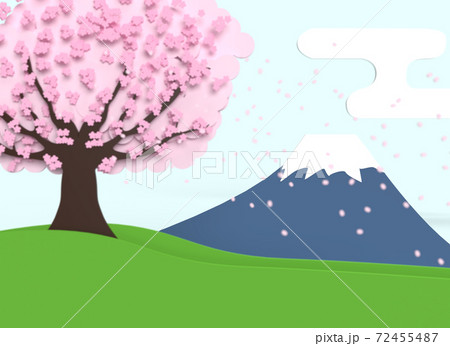 桜吹雪まいちる春、富士山に願かける：奥フォーカス 72455487