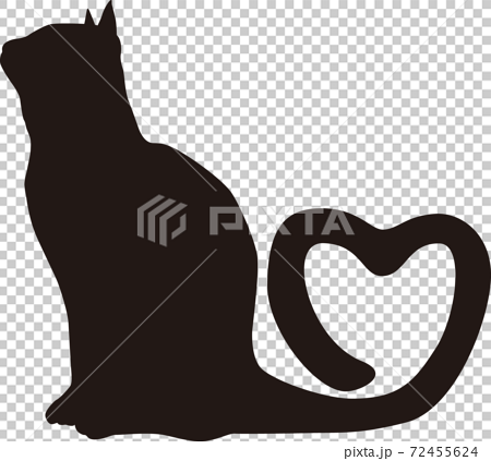 上を見上げる猫のしっぽがハートのシルエットのイラスト素材