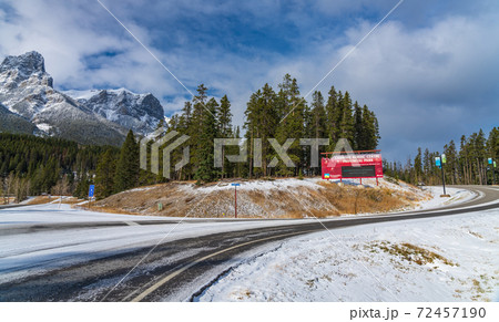 Canmore Nordic Centre Provincial Park in winter sunny day morning. The provincial park was originally constructed for the 1988 Winter Olympics. Canmore, AB, Canada 72457190