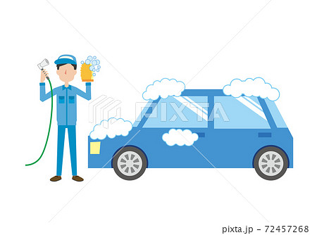 青い車を洗車するスタッフ 青い車を洗車するスタッフ 72457268