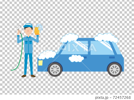 青い車を洗車するスタッフ 青い車を洗車するスタッフ 72457268