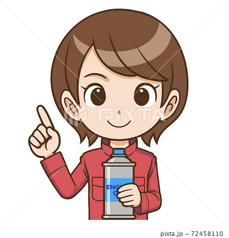 エンジンオイルの注意点を紹介する整備士の女性のイラスト素材