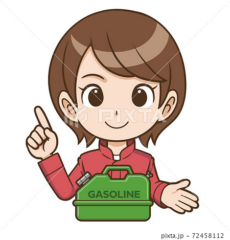 携行缶の注意点を紹介する整備士の女性のイラスト素材