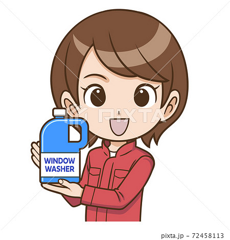 ウィンドウォッシャー液を紹介する整備士の女性 ウィンドウォッシャー液を紹介する整備士の女性 72458113