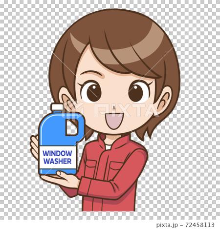 A mechanic woman introducing window washer fluid A mechanic woman introducing window washer fluid 72458113