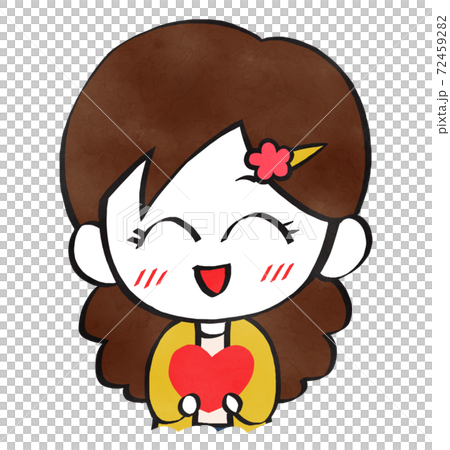 A smiling woman with a heart symbol 72459282