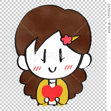 A smiling woman with a heart symbol 72459283