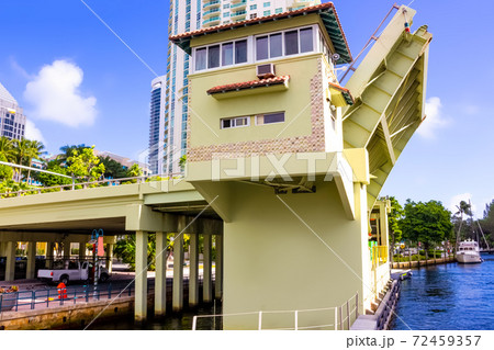 Opened draw bridge at harbor in Fort Lauderdale, Florida Opened draw bridge at harbor in Fort Lauderdale, Florida 72459357