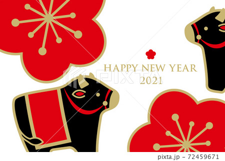 年賀状 2021年 はがきテンプレート 丑年 うし 72459671