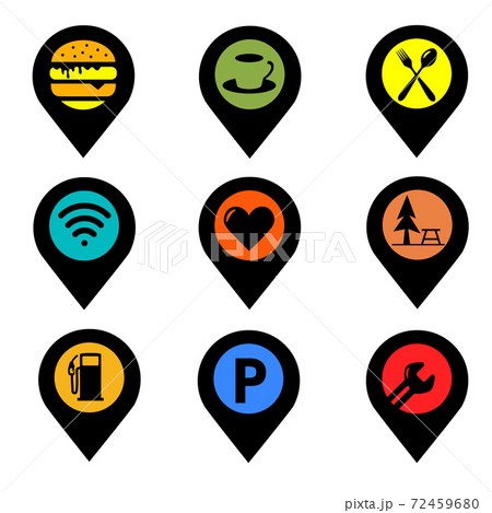 Pin Location with Set of symbols for urban areas color vector Pin Location with Set of symbols for urban areas color vector 72459680