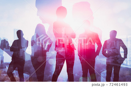 Abstract image of many business people together in group on background of city 72461493