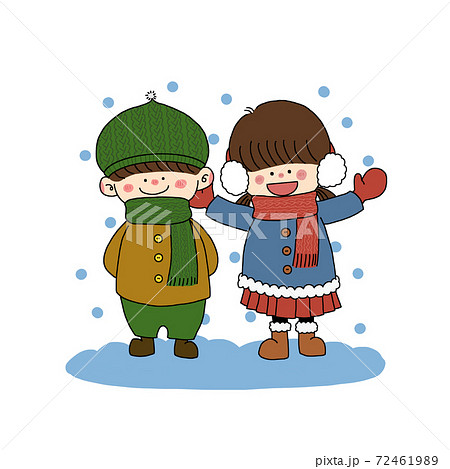 冬服 男の子と女の子 雪 のイラスト素材