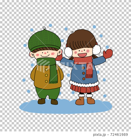 冬服 男の子と女の子 雪 のイラスト素材