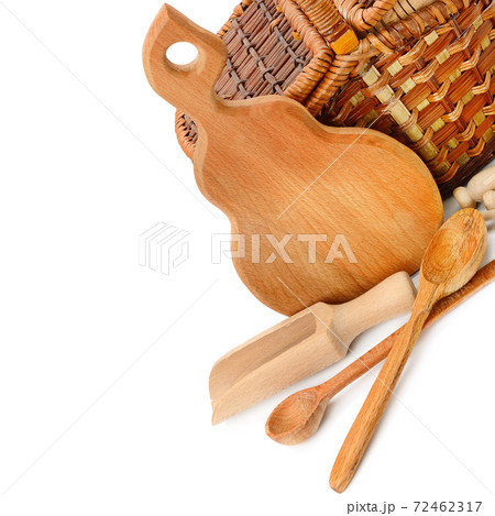 Wooden kitchen utensils isolated on white. Free space for text. Wooden kitchen utensils isolated on white. Free space for text. 72462317