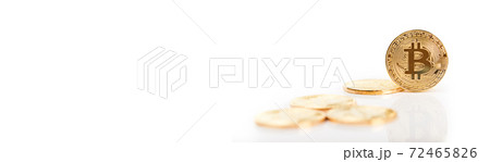 Bitcoins on white background. Long banner 72465826