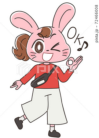 うさぎのカジュアルな女性のキャラクターのイラスト素材