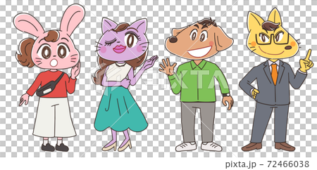 動物のキャラクターの男女のグループのイラスト素材