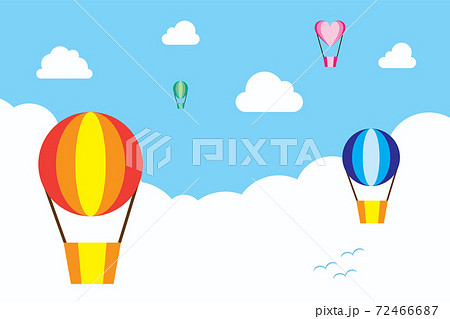 青空を飛ぶ熱気球と白い雲 Flying Balloons In Blue Sky And Cloudのイラスト素材