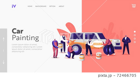 Characters Painting Car Making Airbrushing, Changing Wheels Landing Page Template. Automobile Modification Service 72466705