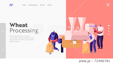 Factory Agriculture, Bread Industry Landing Page Template. Wheat Manufacture Process, Characters Producing Flour 72466781