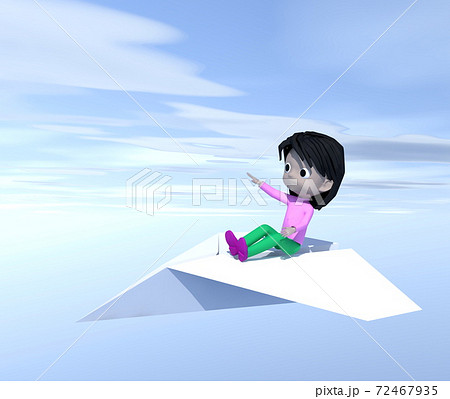 紙飛行機に乗って飛ぶ子供のイラスト素材