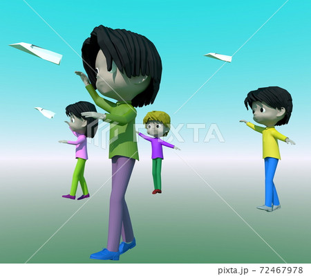 紙飛行機を飛ばす子供たち 72467978