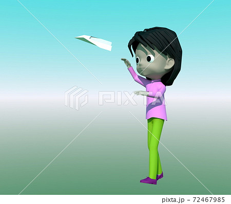 紙飛行機を飛ばす子供のイラスト素材